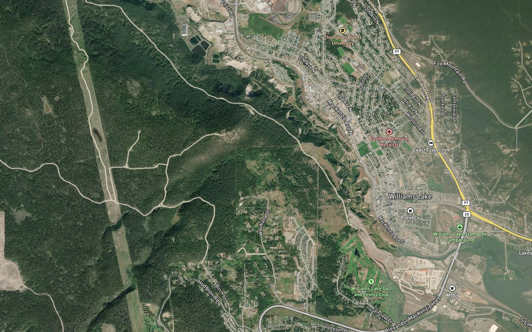 Satellite map of the Missioner Creek