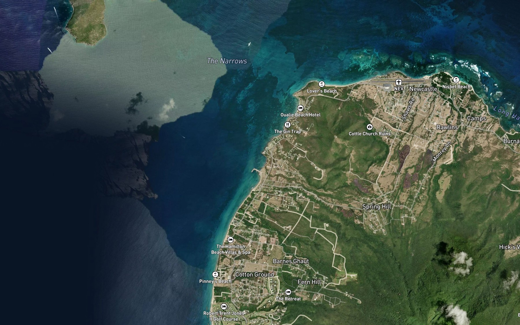 Satellite map of the Cades Bay