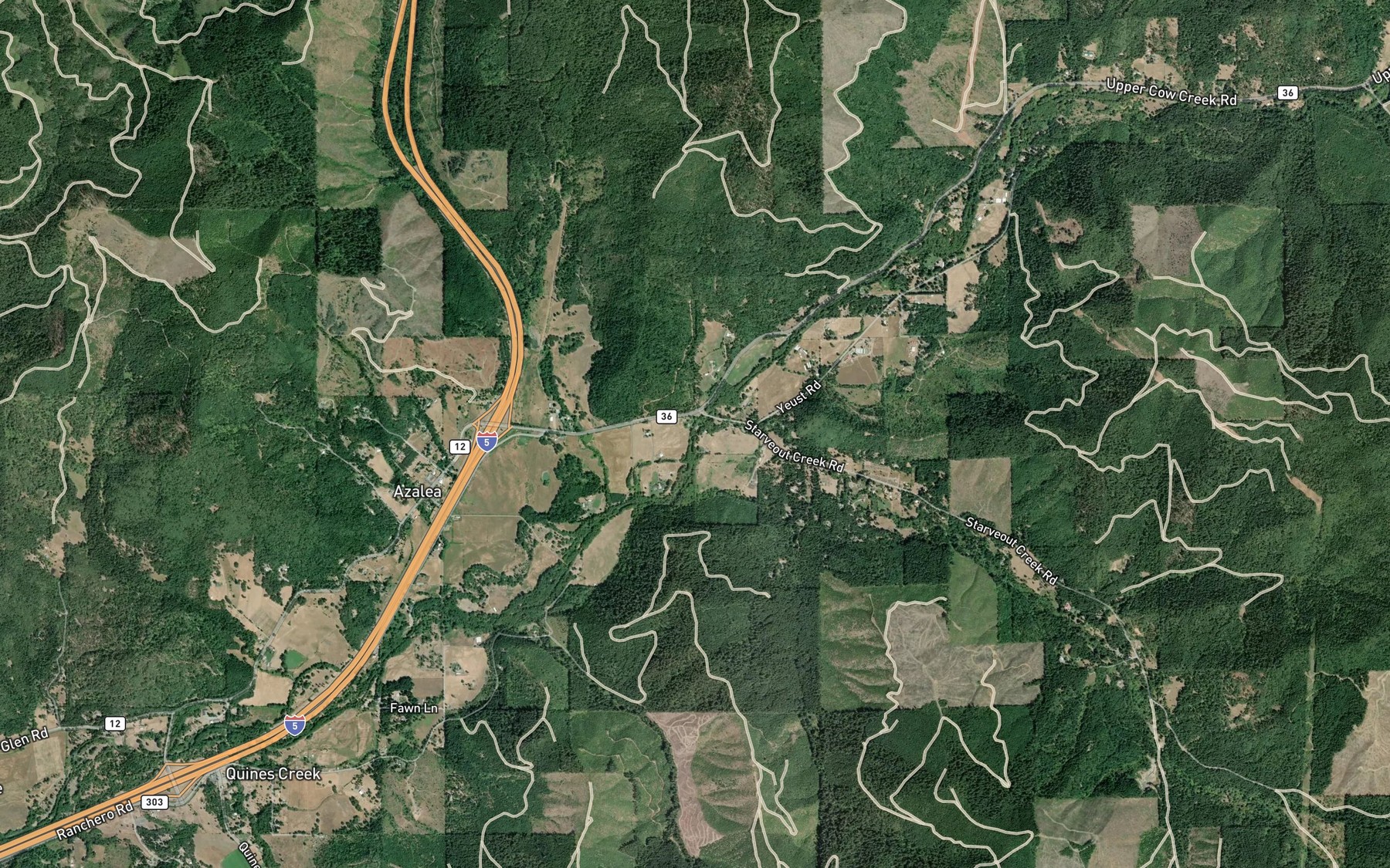 Satellite map of the Starvout Creek