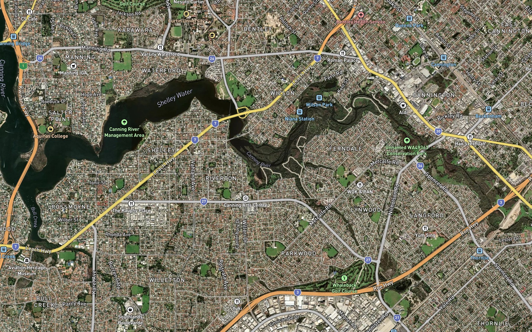Satellite map of the Canning River