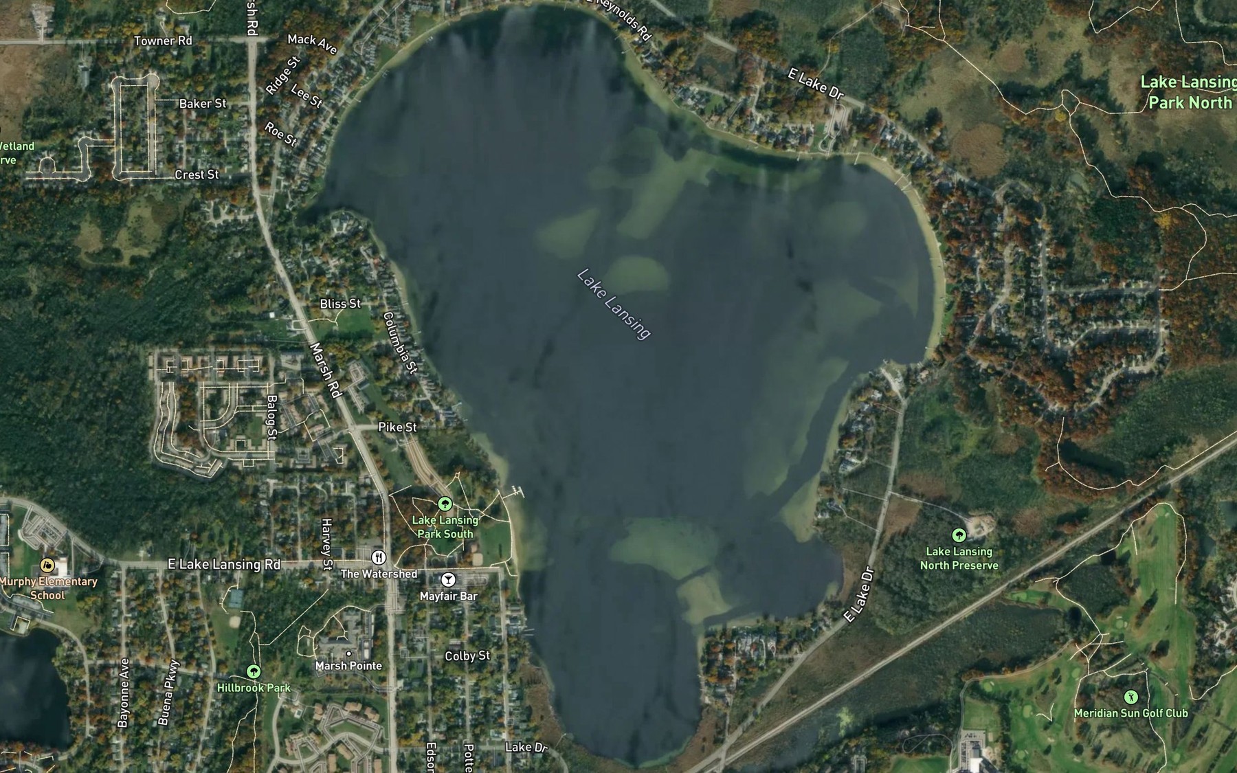 Satellite map of the Lake Lansing