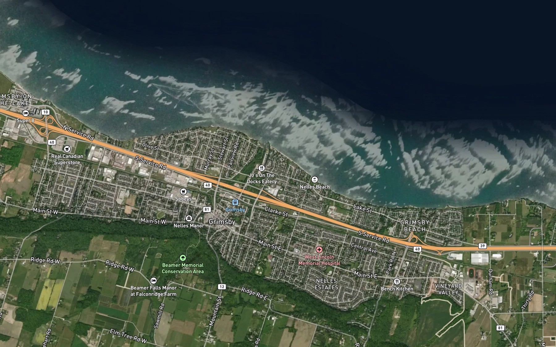 Satellite map of the Forty Mile Creek