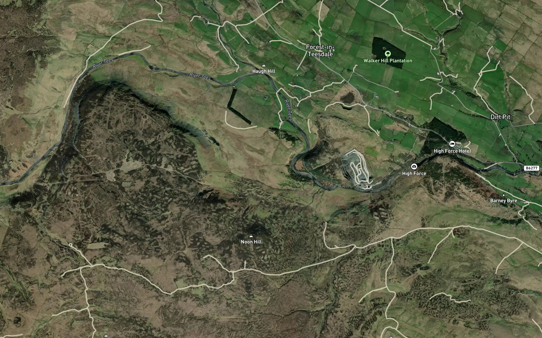Satellite map of the Harwood Beck