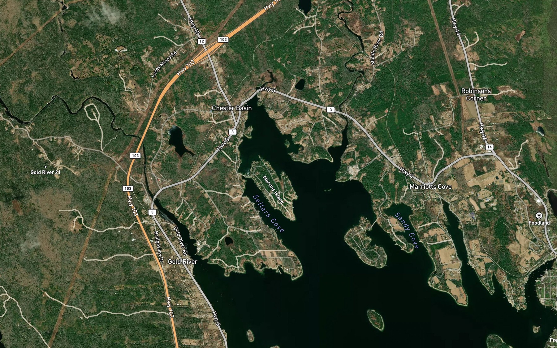 Satellite map of the Crane Cove