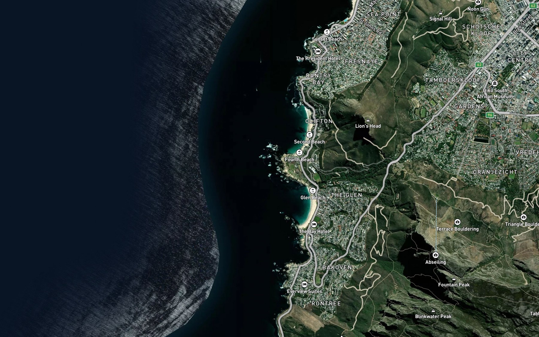 Satellite map of the Maiden's Cove