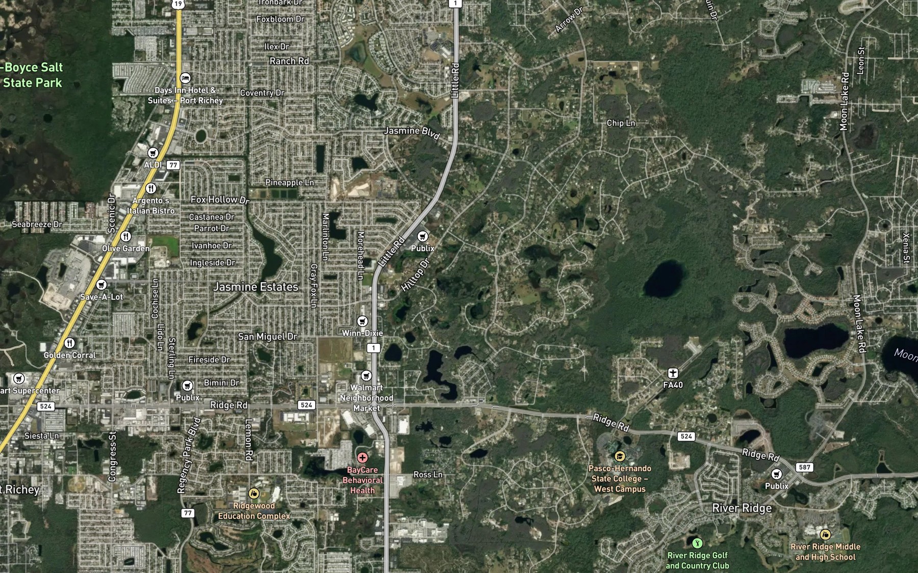 Satellite map of the Worley Lakes