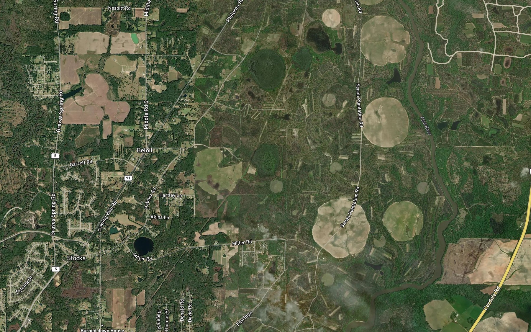 Satellite map of the Stocks Pond