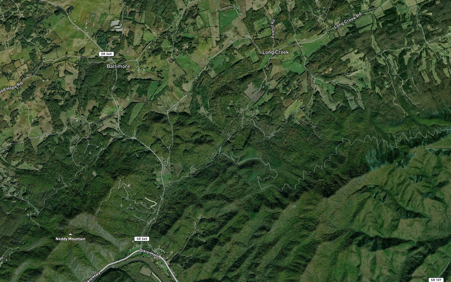 Satellite map of the Kelly Branch