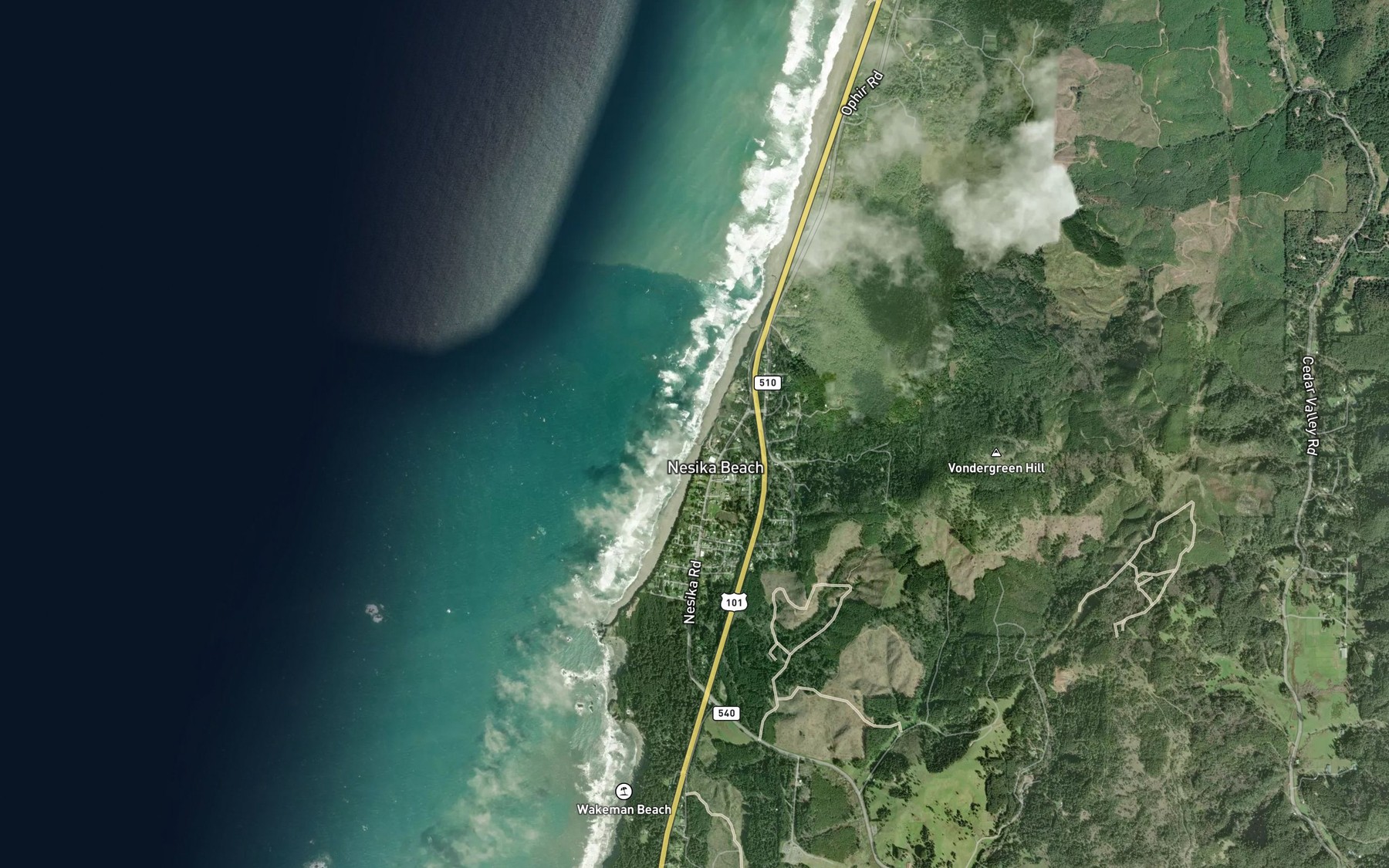 Satellite map of the Parker Creek