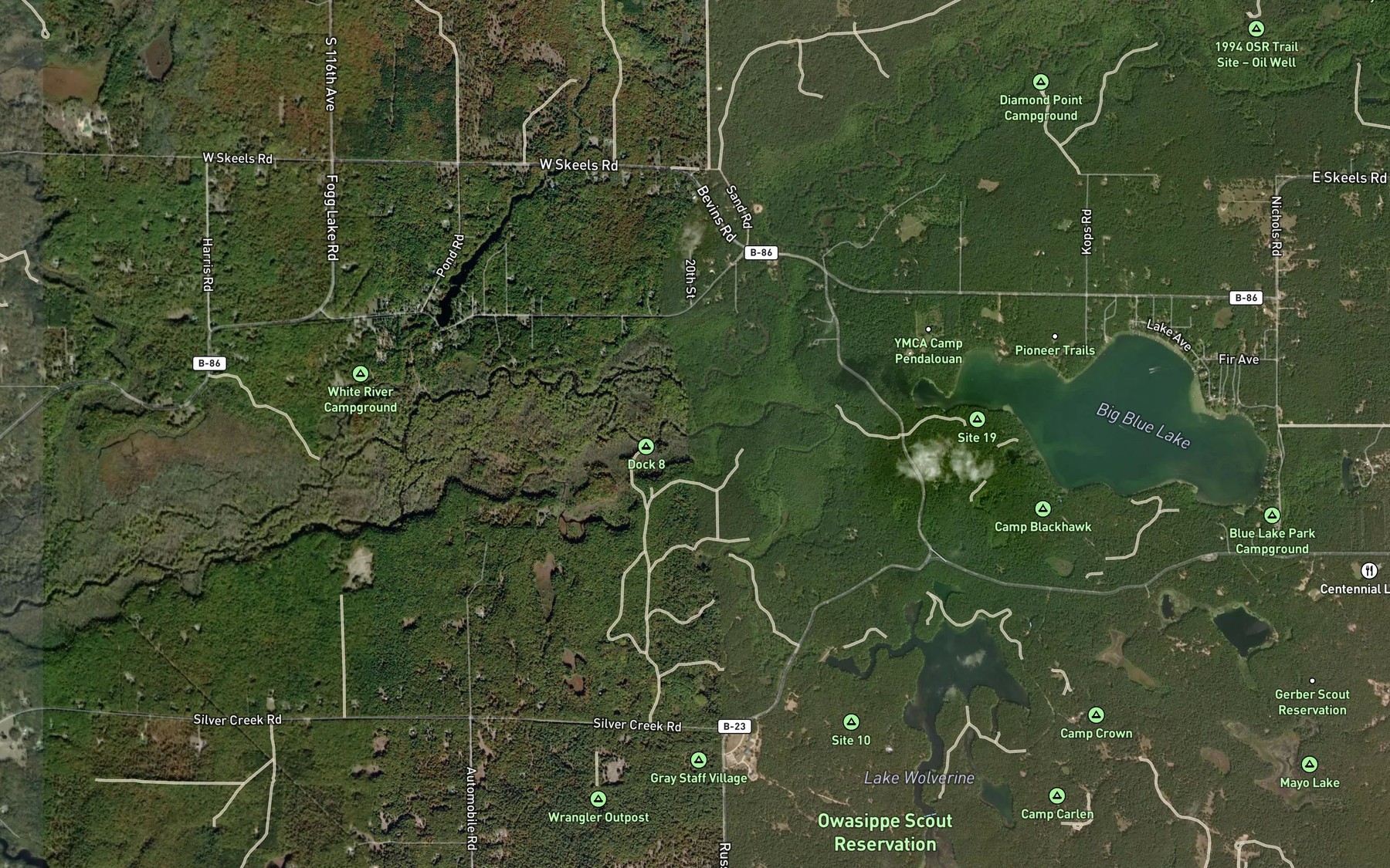Satellite map of the Cleveland Creek