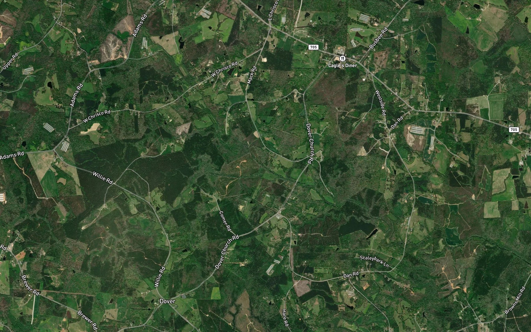 Satellite map of the Williams Creek