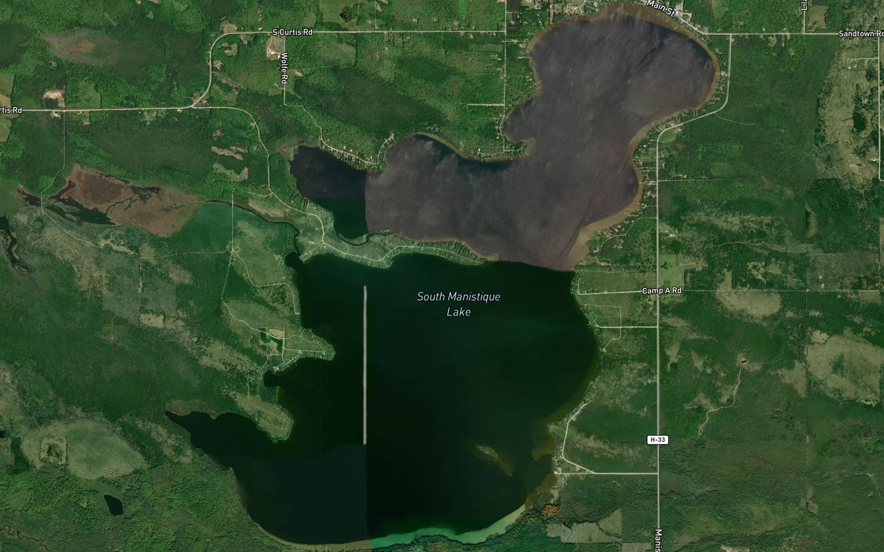 Satellite map of the South Manistique Lake