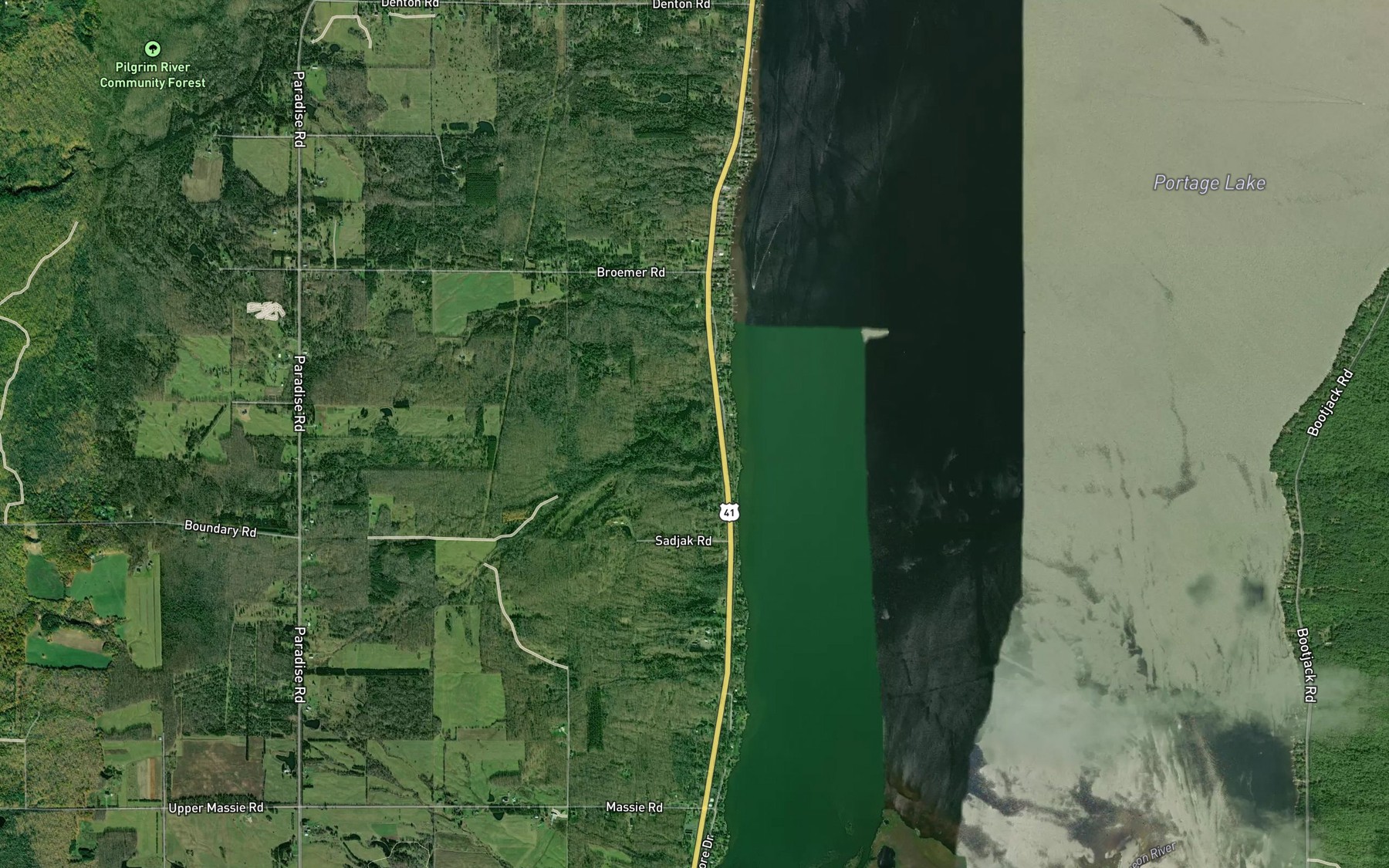 Satellite map of the Denton Creek