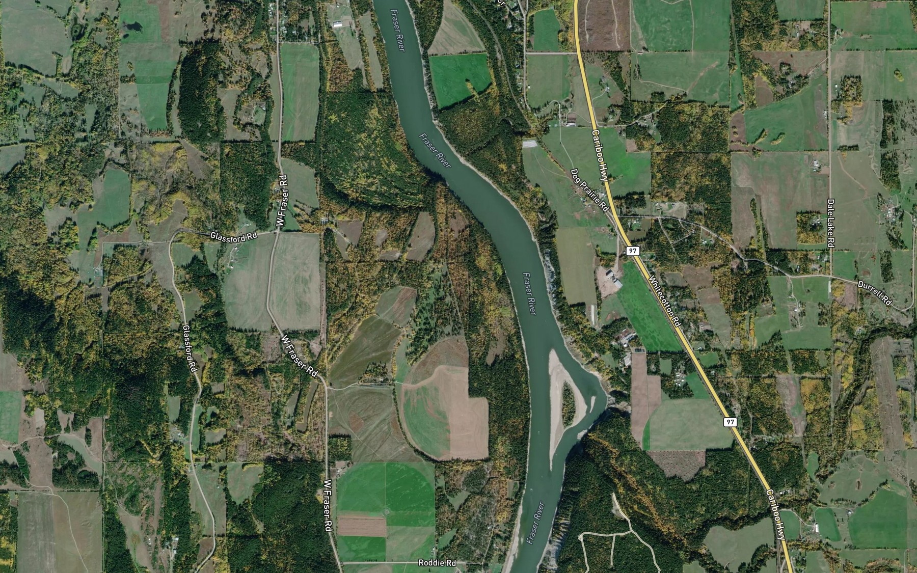 Satellite map of the Dog Prairie Creek