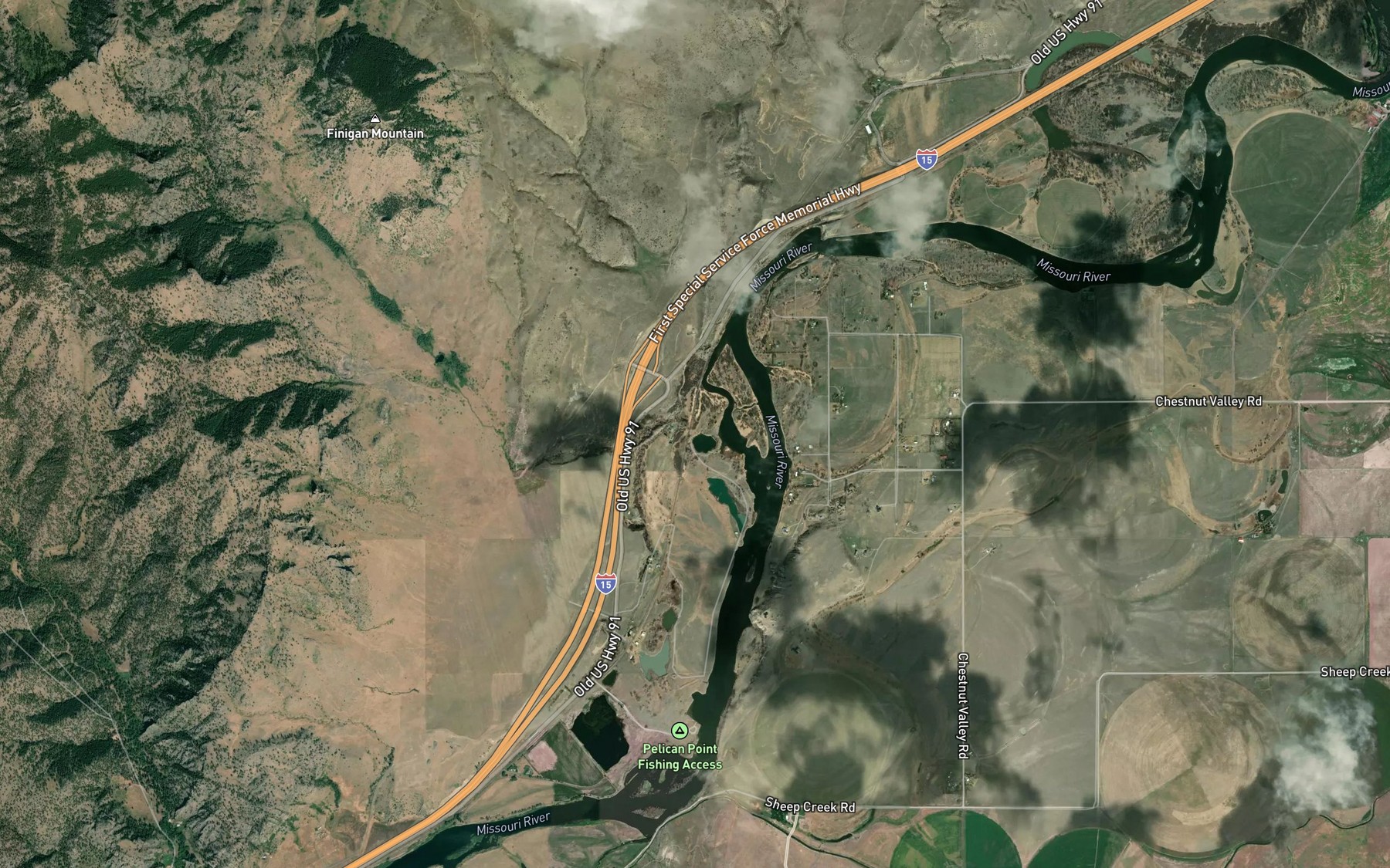 Satellite map of the Finigan Creek