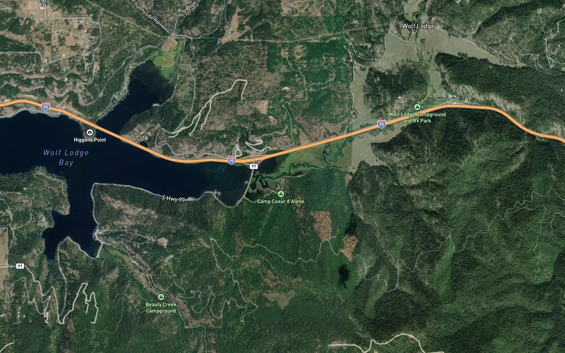 Satellite map of the Wolf Lodge Creek