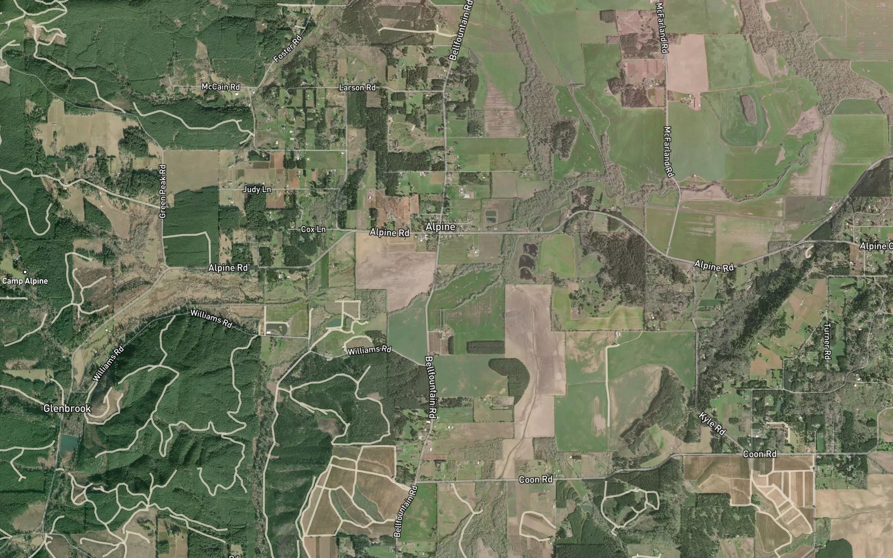 Satellite map of the Hawley Creek