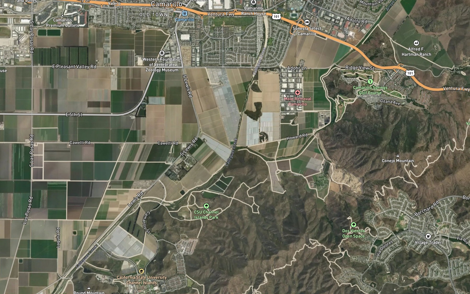 Satellite map of the Conejo Creek