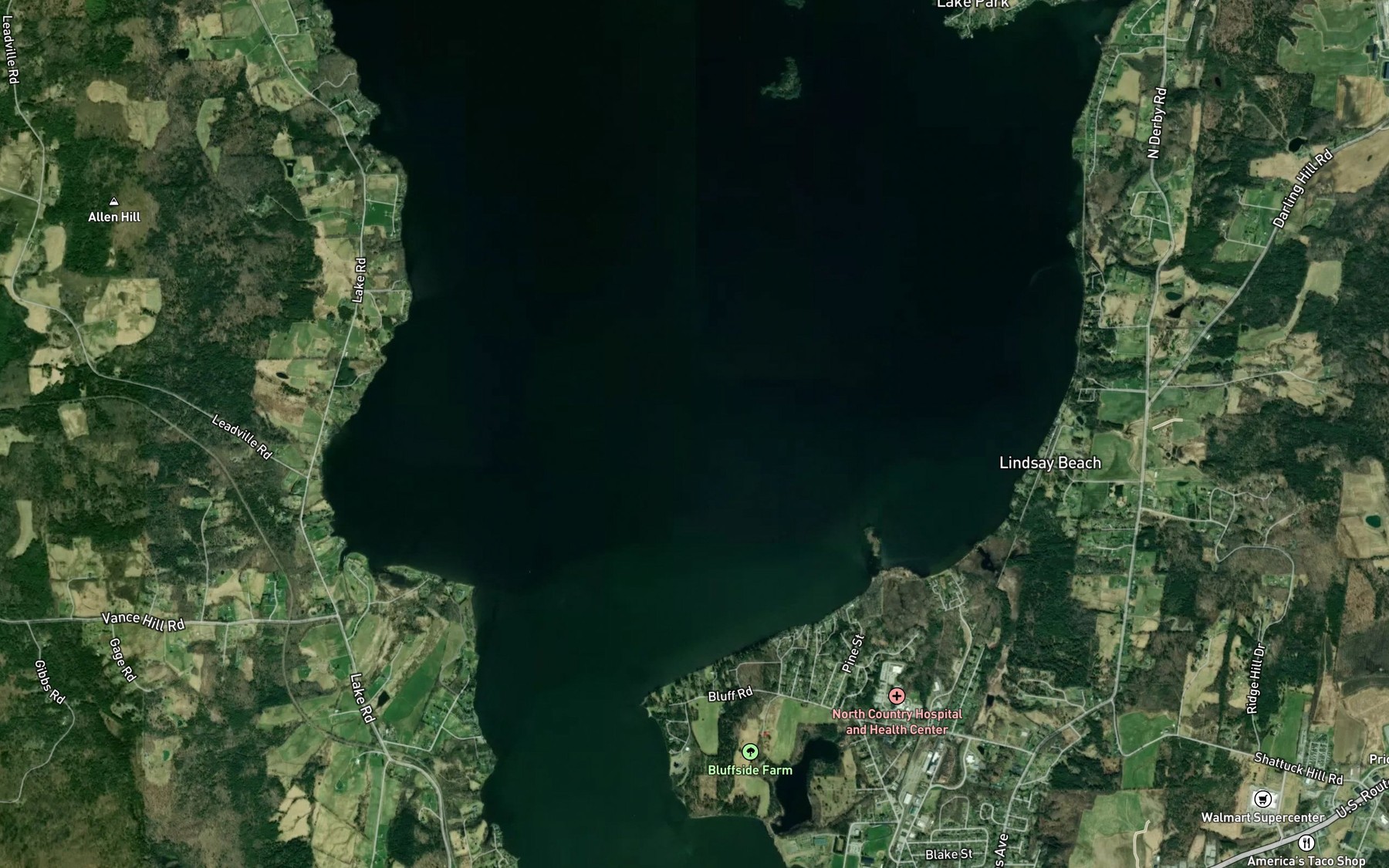 Satellite map of the Lake Memphremagog