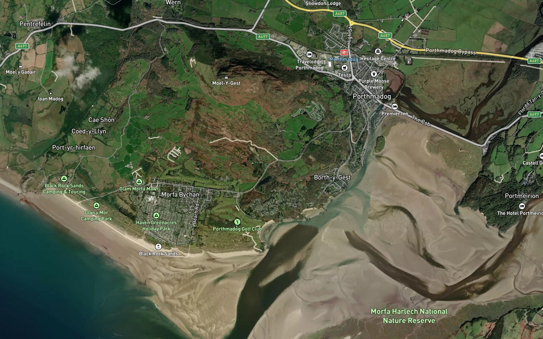 Satellite map of the Afon Dwyryd