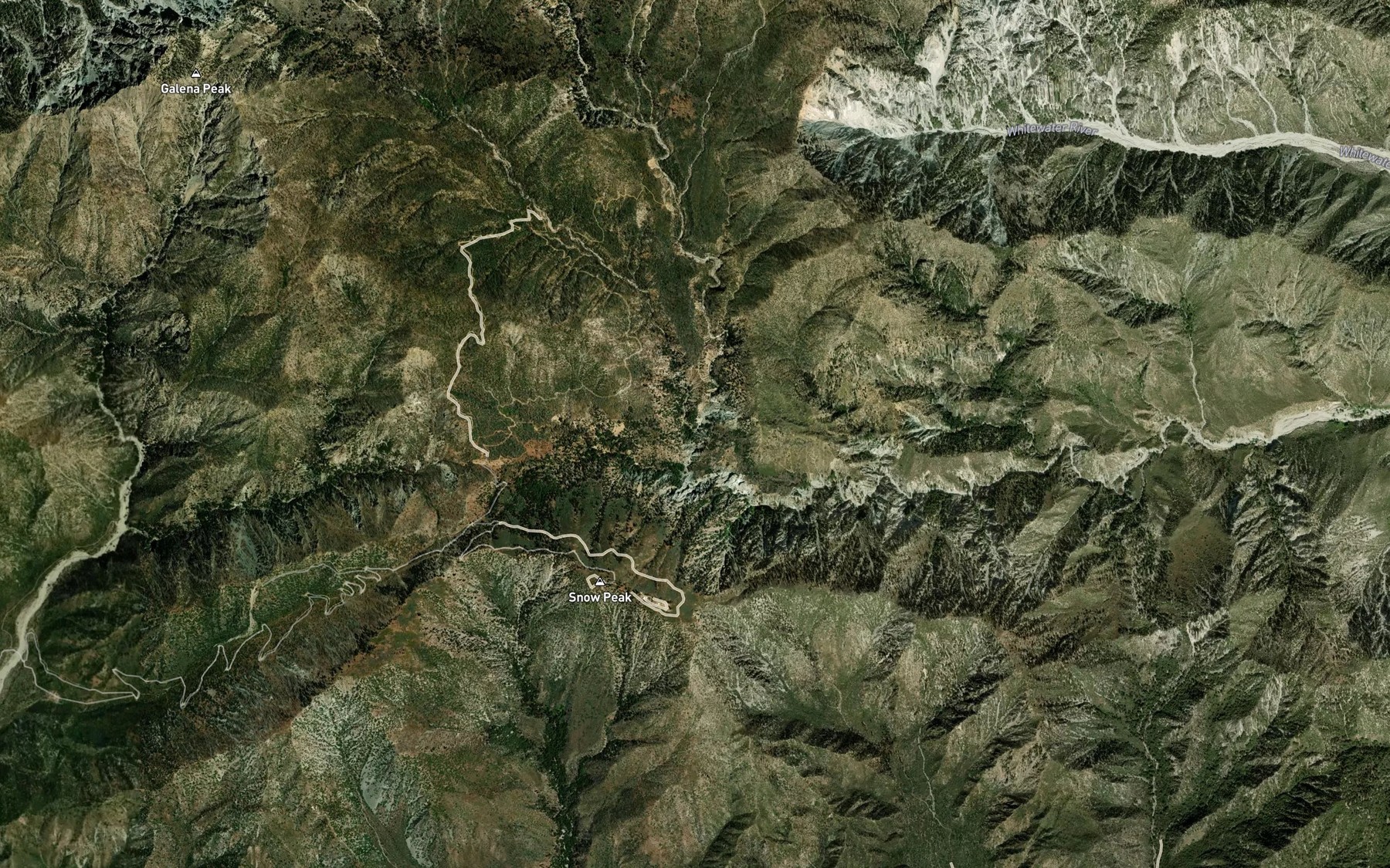 Satellite map of the East Fork Whitewater River
