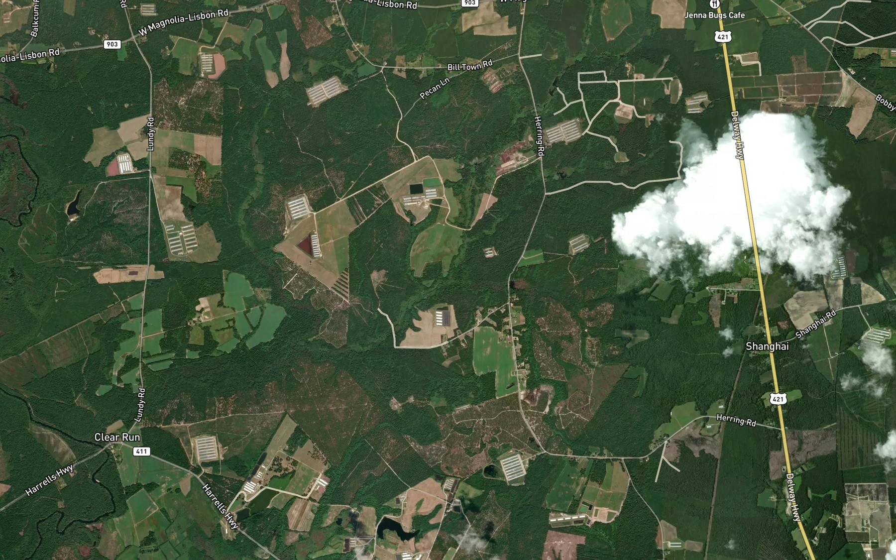 Satellite map of the Free Will Creek