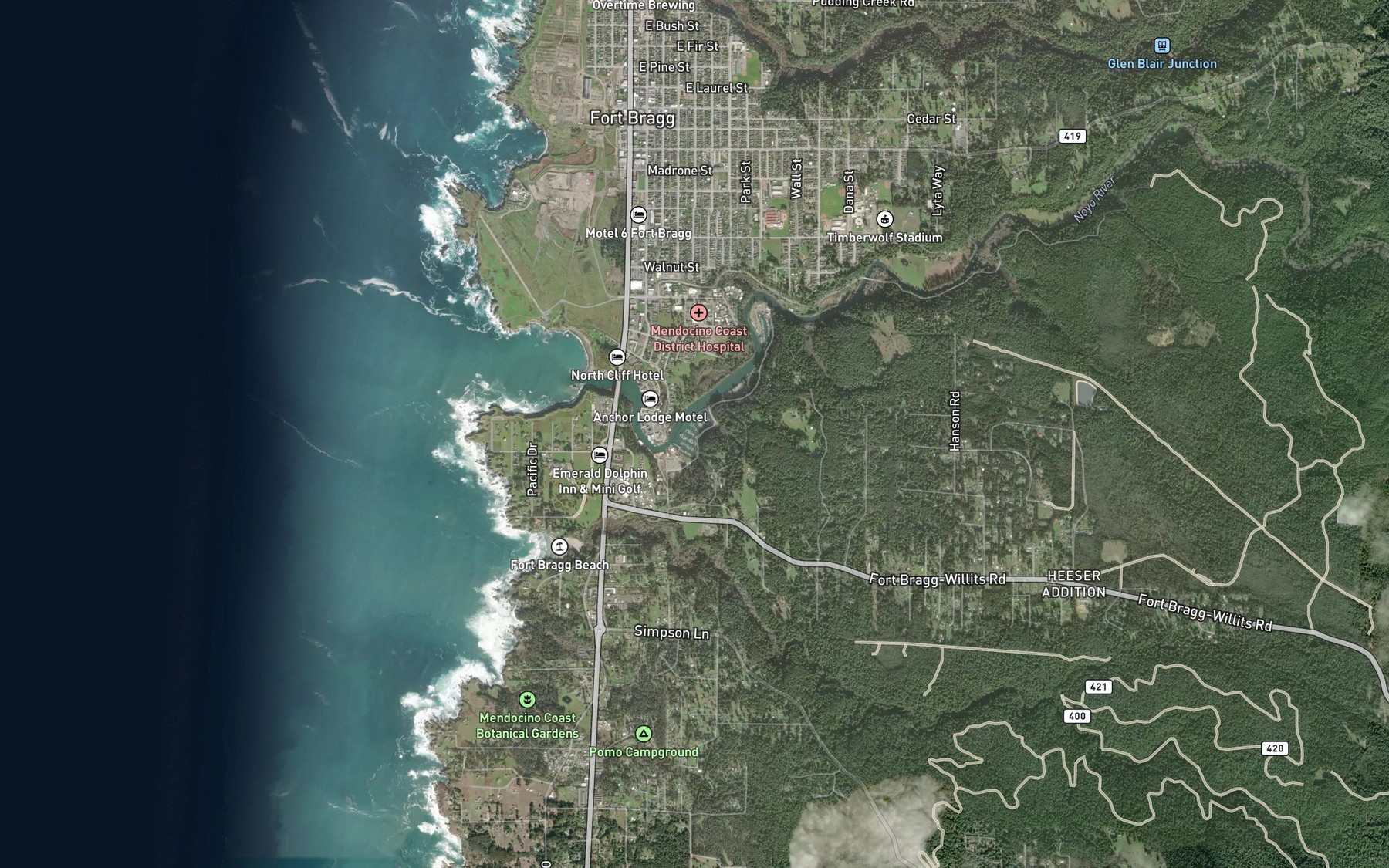 Satellite map of the Noyo Basin