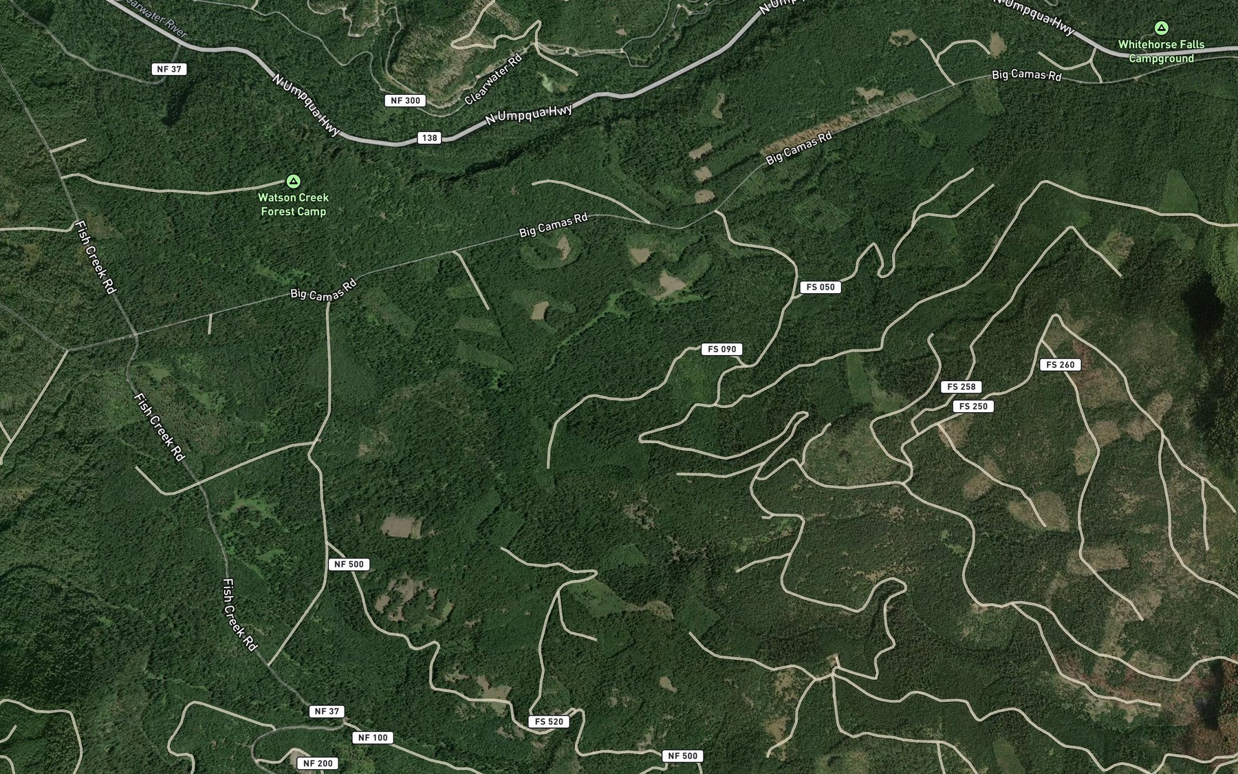 Satellite map of the Camp Creek