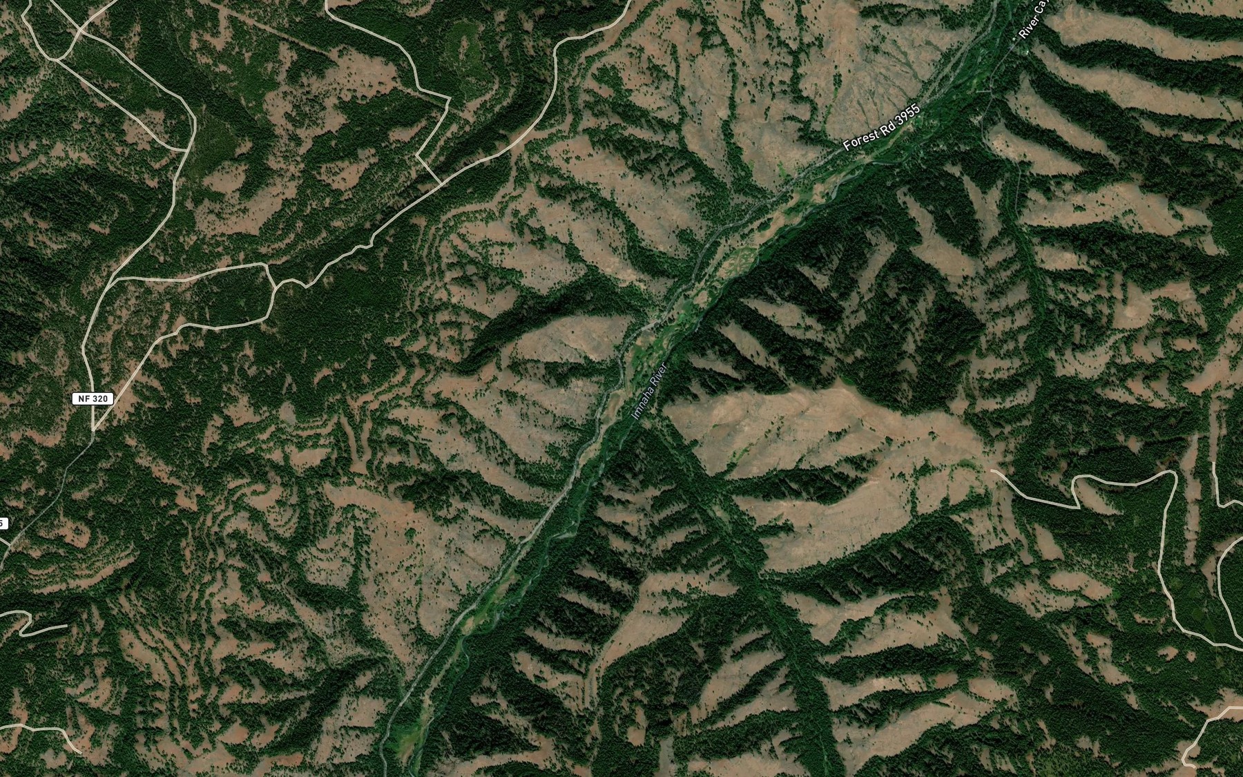 Satellite map of the Crazyman Creek