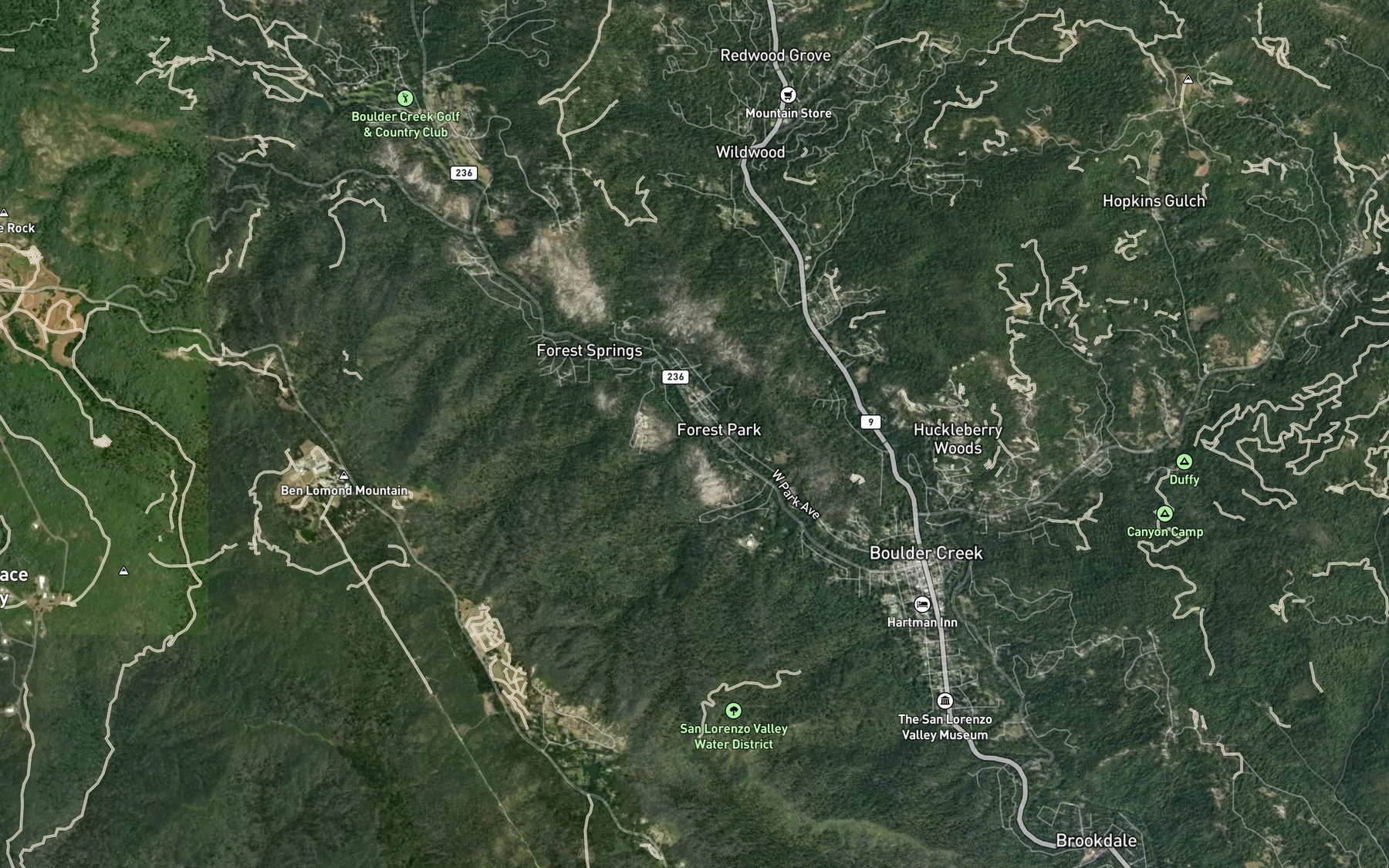 Satellite map of the Silver Creek