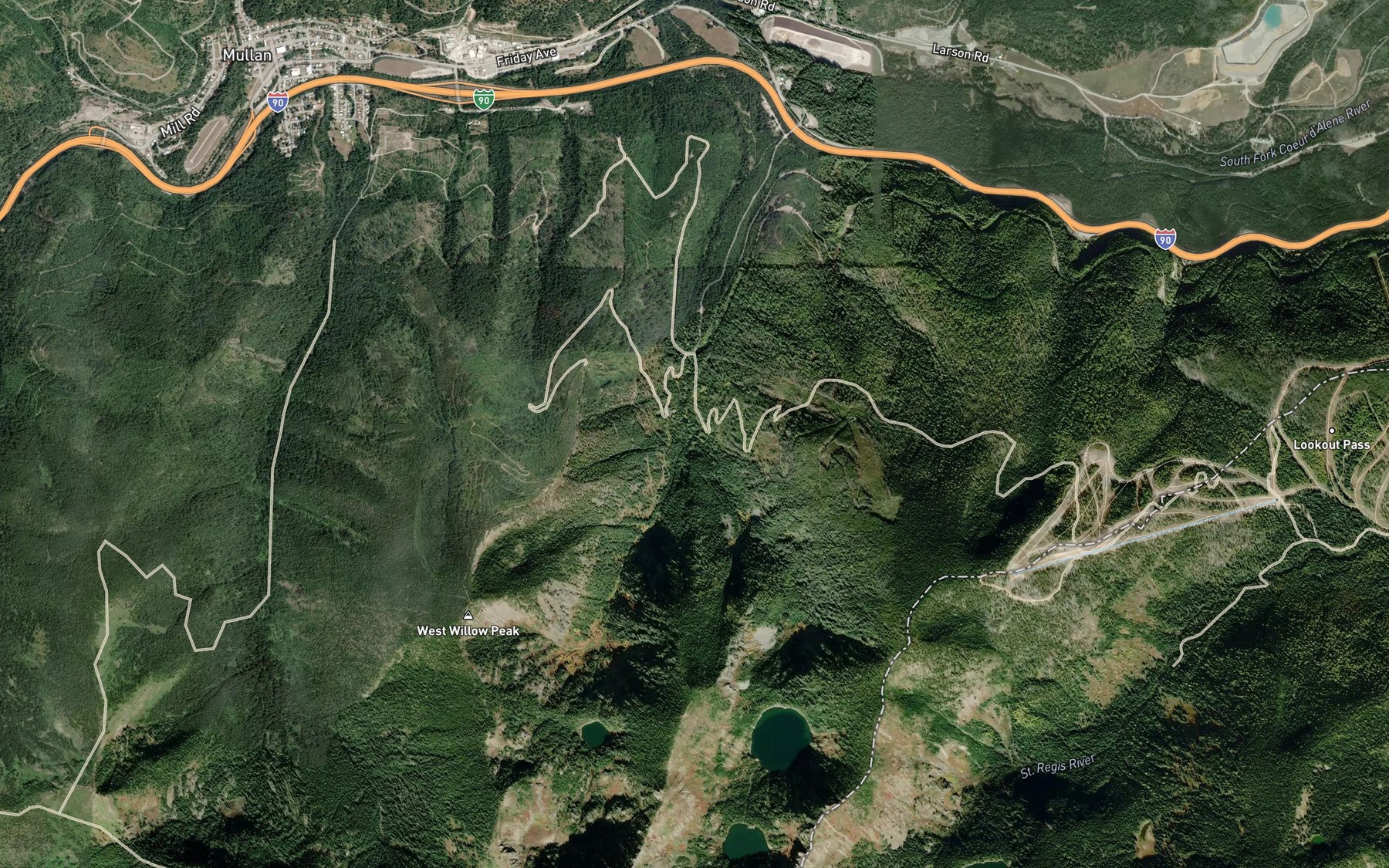 Satellite map of the West Fork Willow Creek