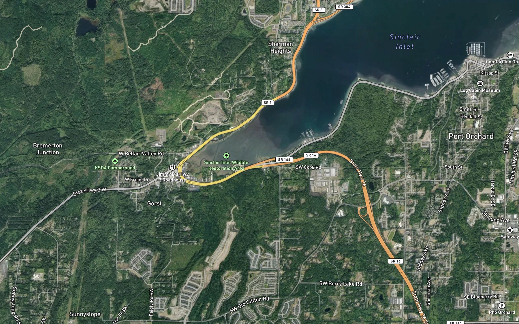 Satellite map of the Anderson Creek