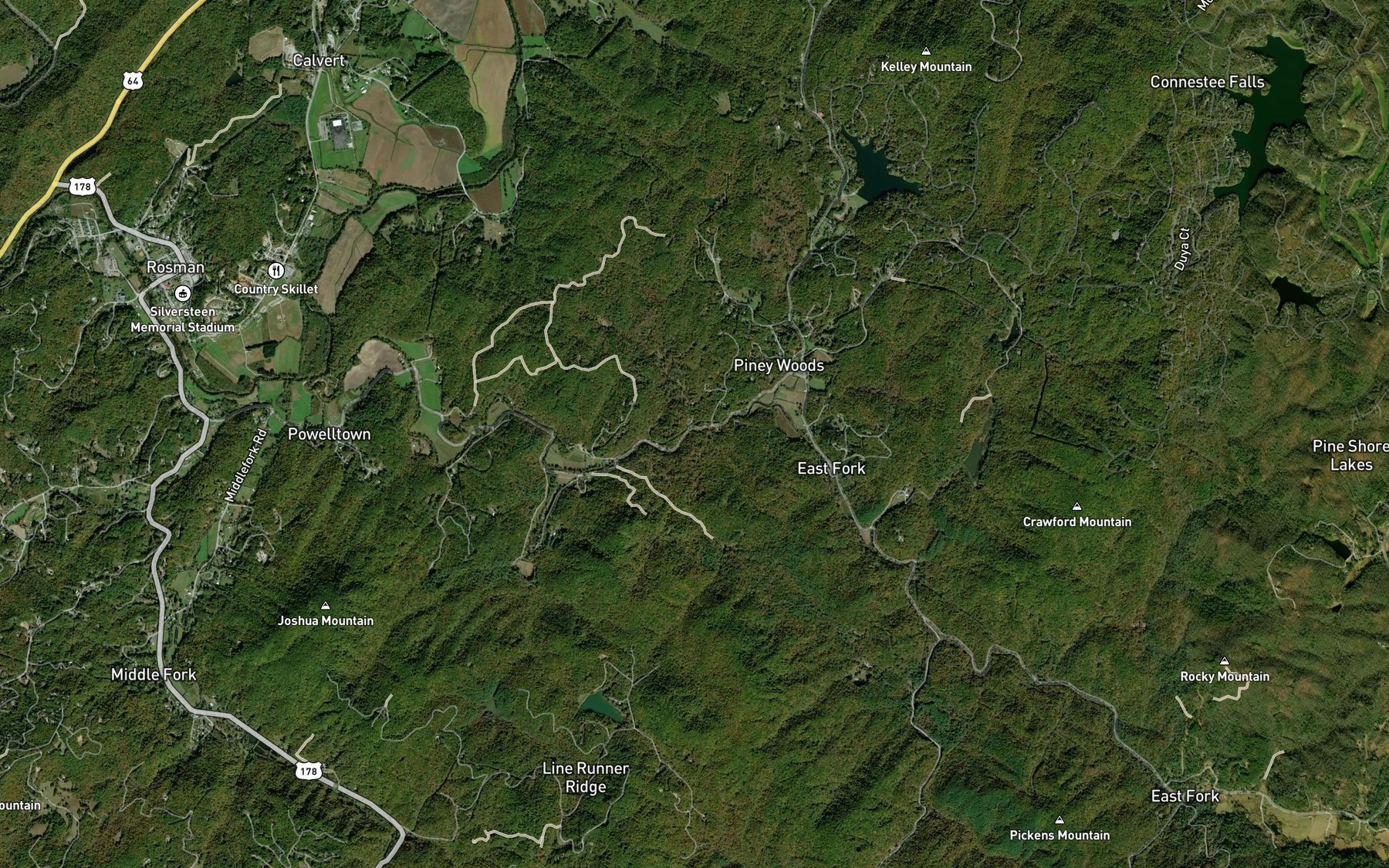 Satellite map of the Mountain Tea Branch