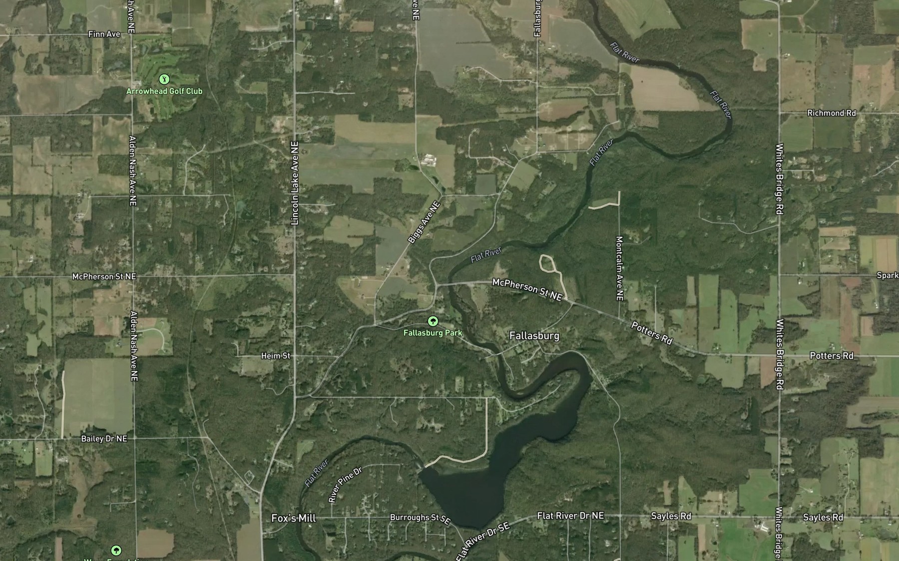 Satellite map of the Dairy Farm Creek