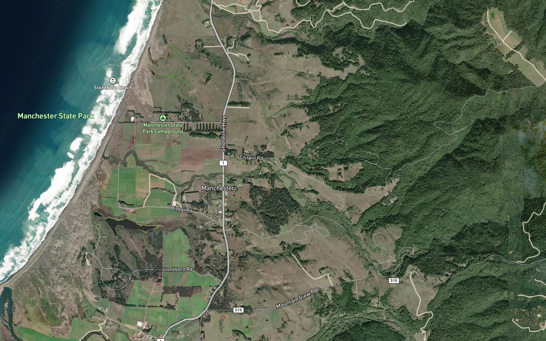 Satellite map of the Spanish Creek