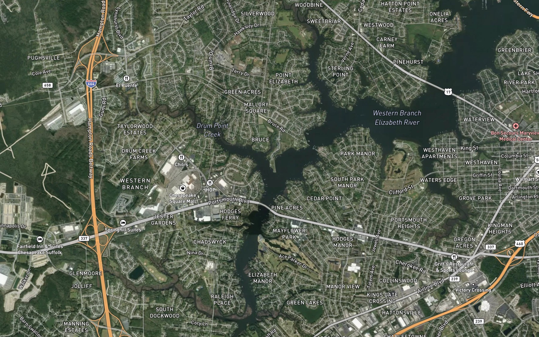 Satellite map of the Drum Point