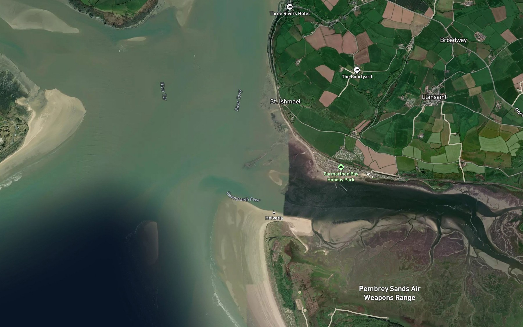 Satellite map of the Gwendraeth