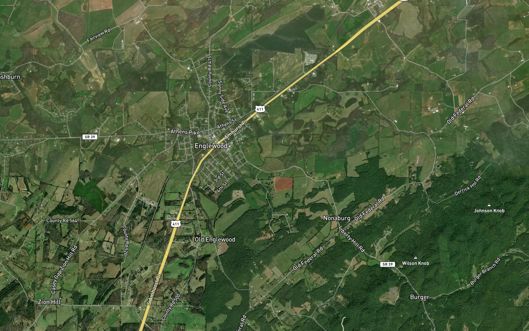 Satellite map of the Little Chestuee Creek