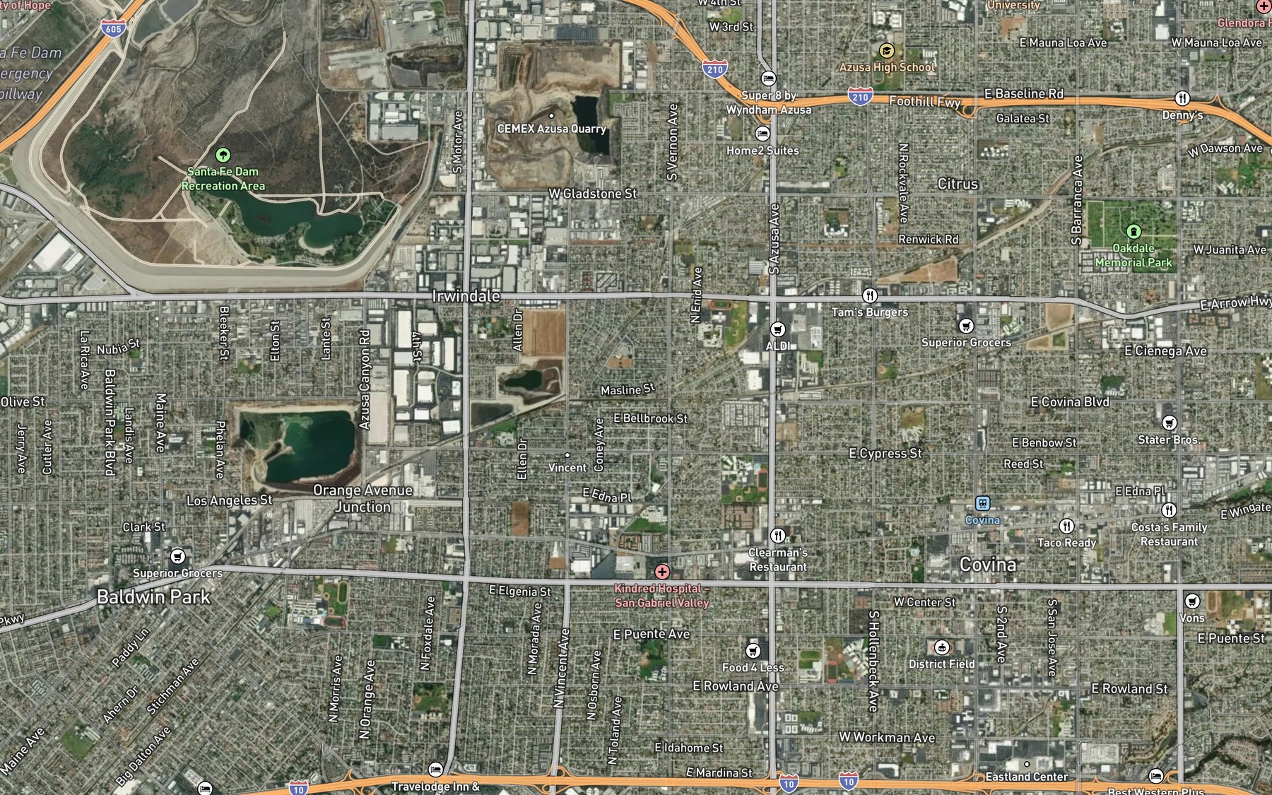 Satellite map of the San Dimas Wash