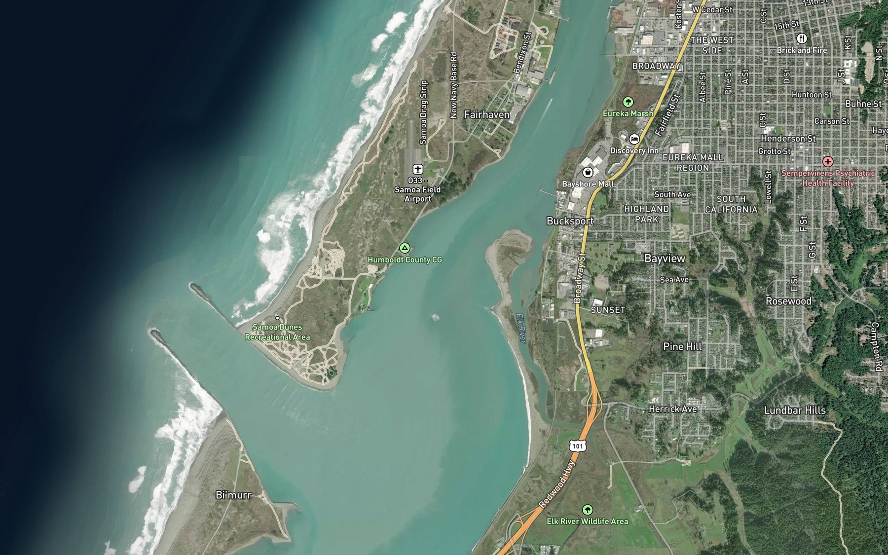 Satellite map of the North Bay Channel