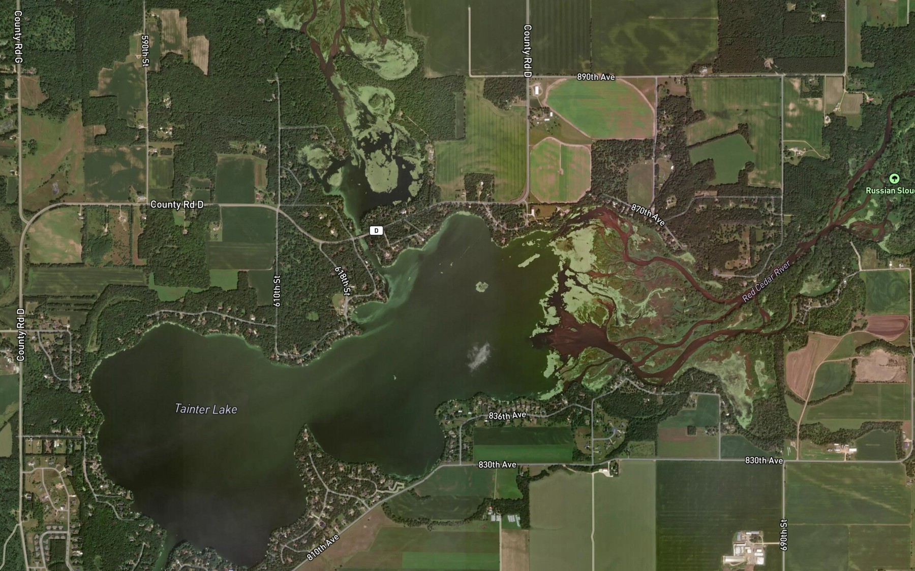 Satellite map of the Tainter Lake