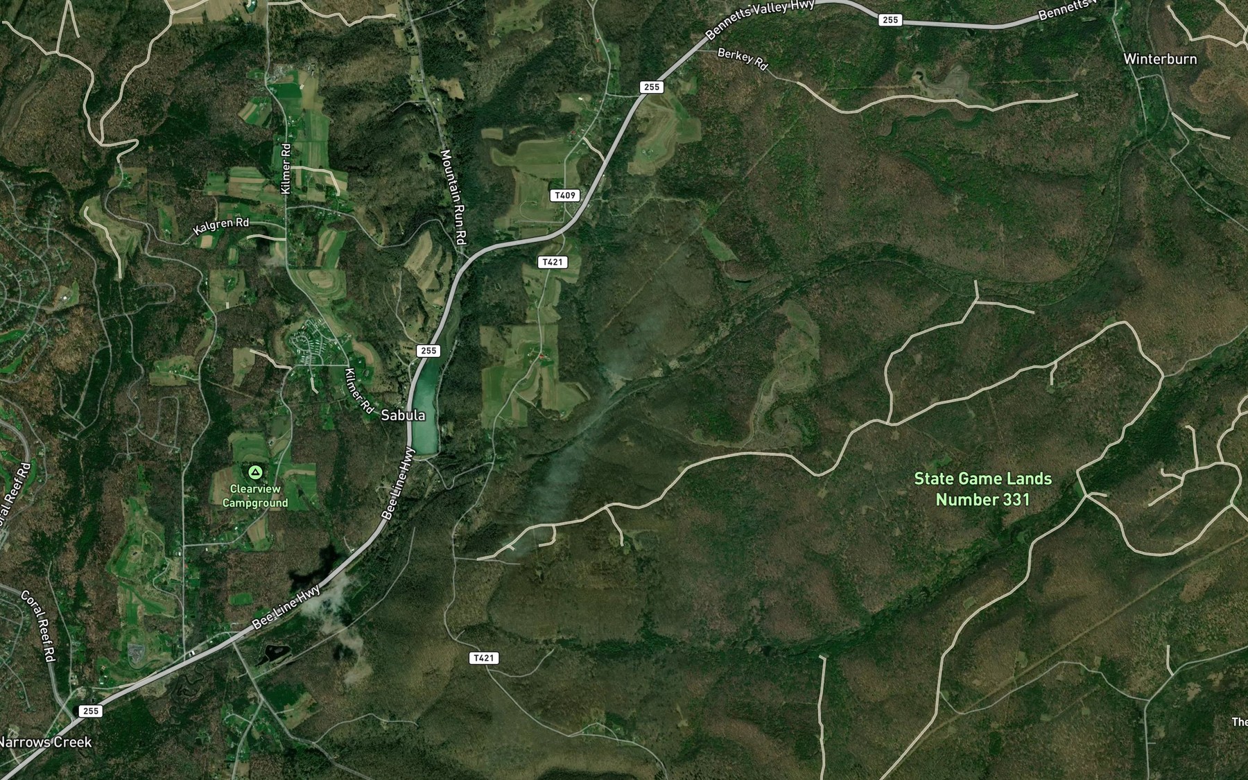 Satellite map of the McCracken Run