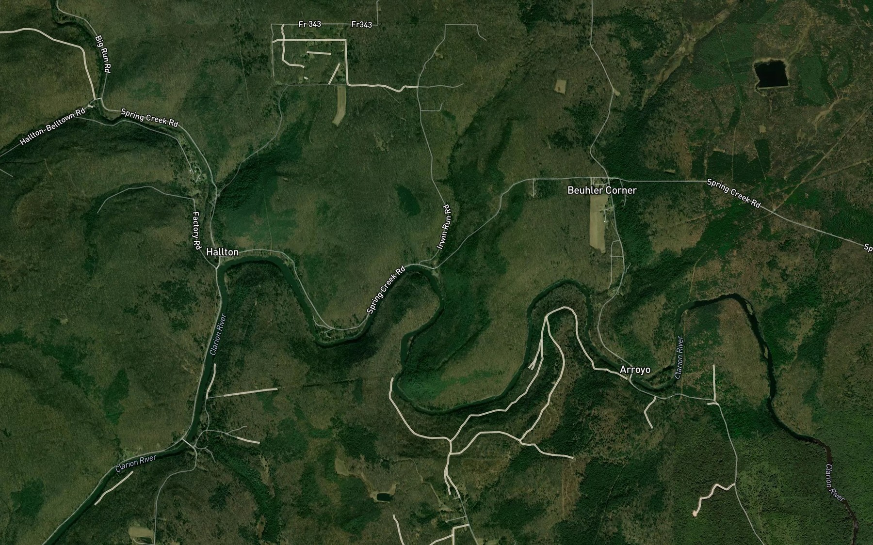 Satellite map of the Irwin Run