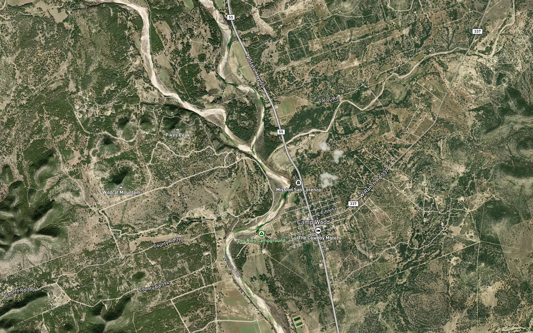 Satellite map of the Camp Wood Creek