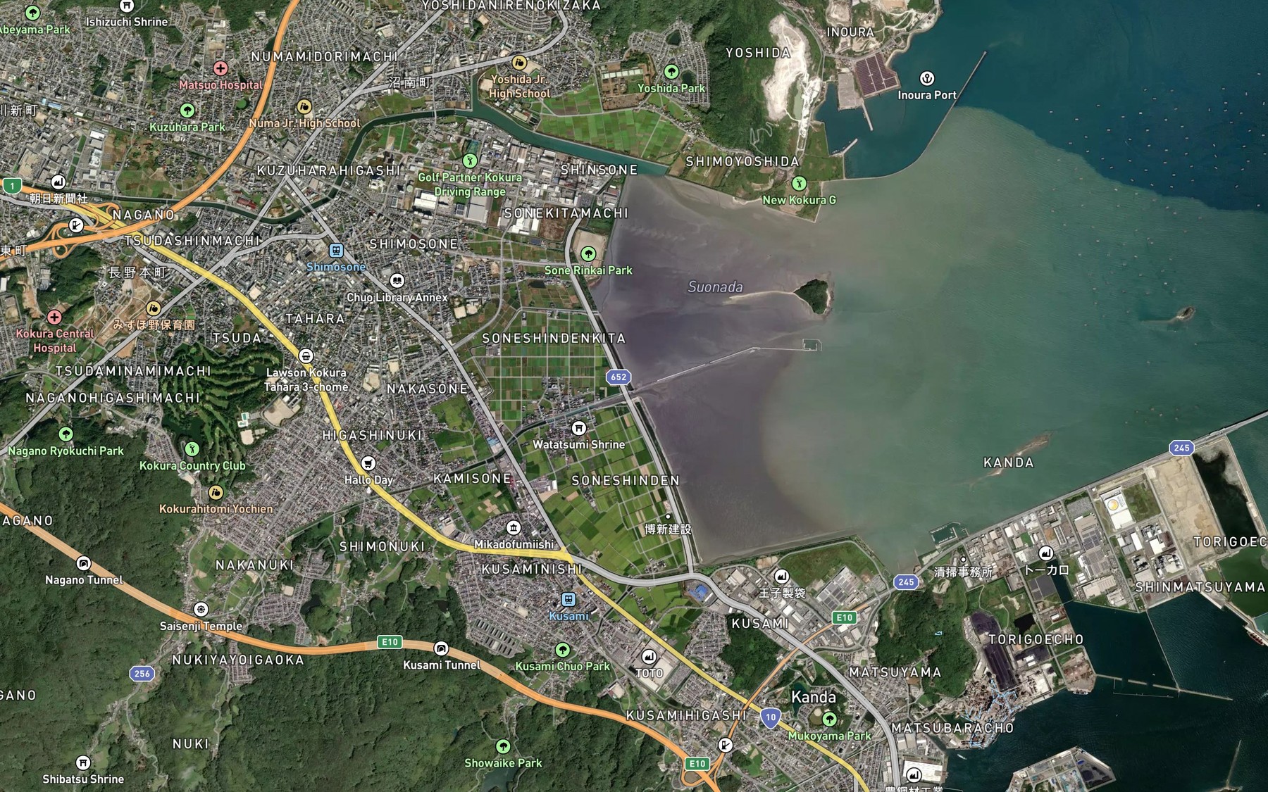 Satellite map of the Nuki Gawa