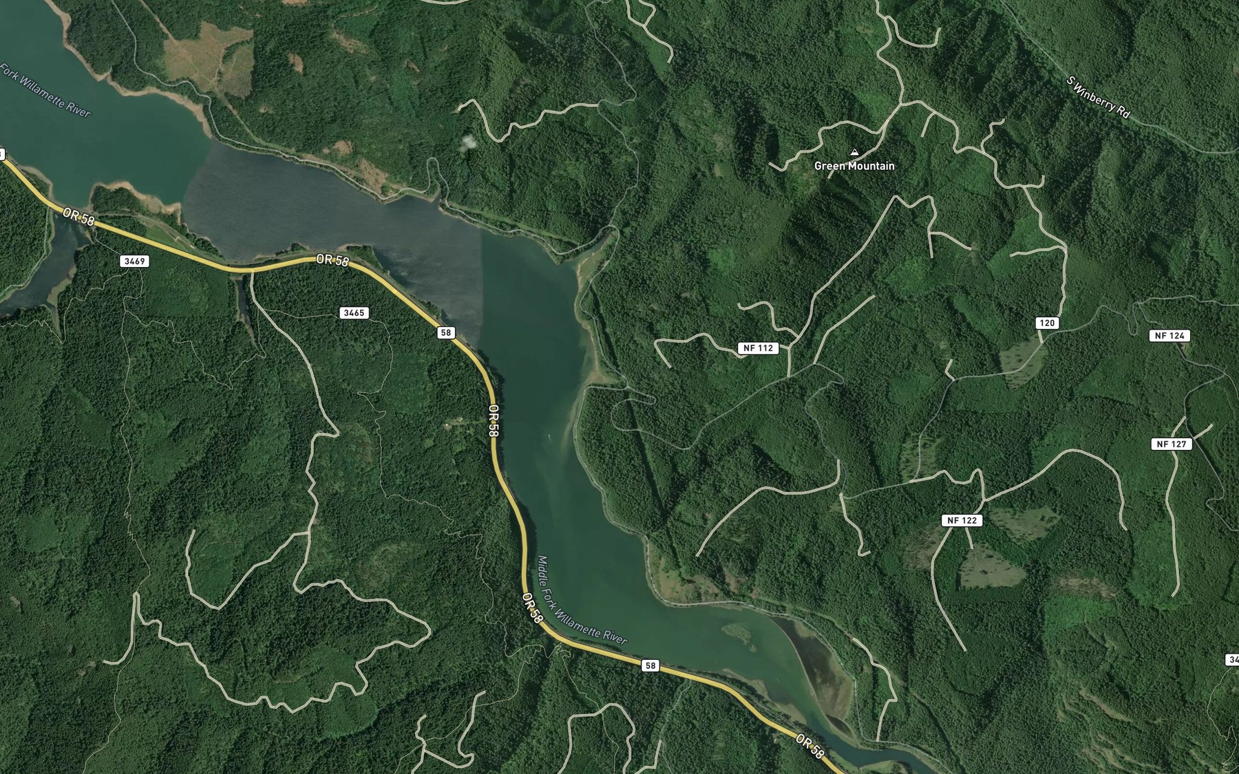 Satellite map of the Cain Creek