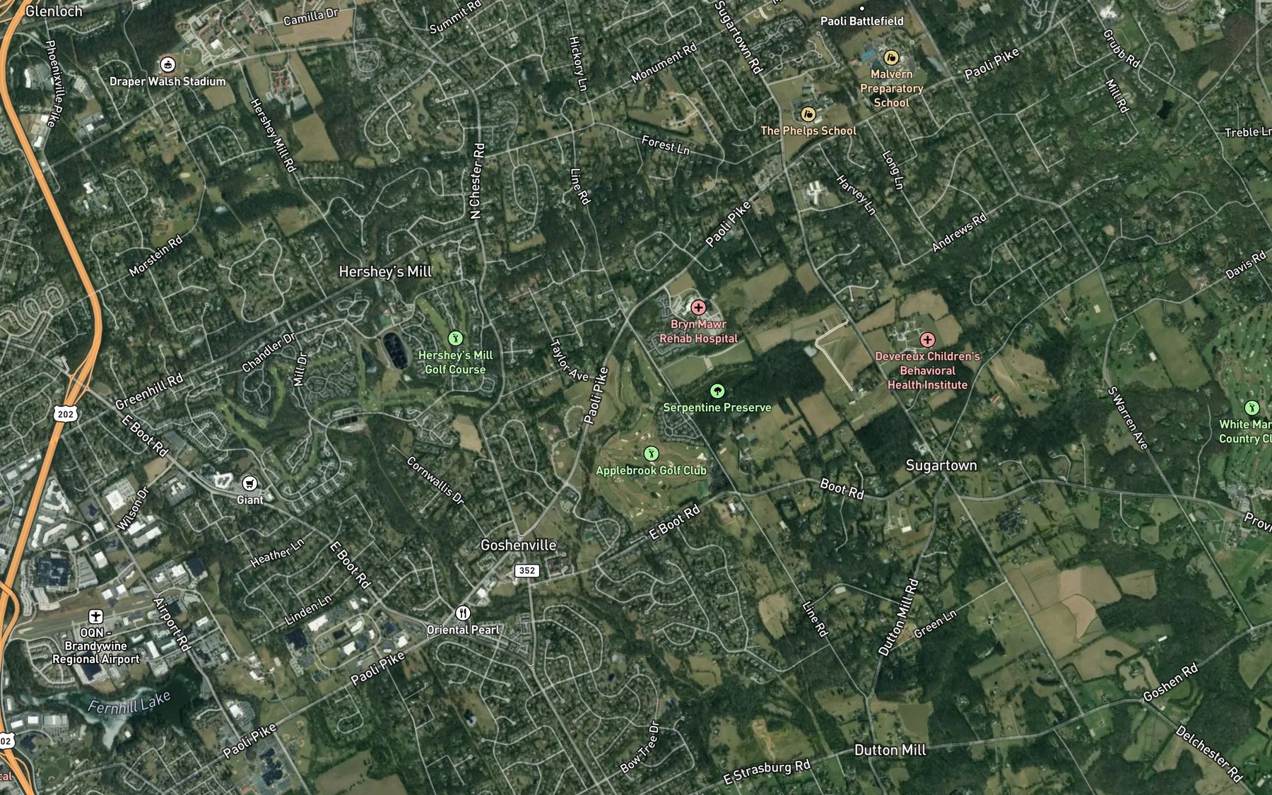 Satellite map of the Serpentine Run