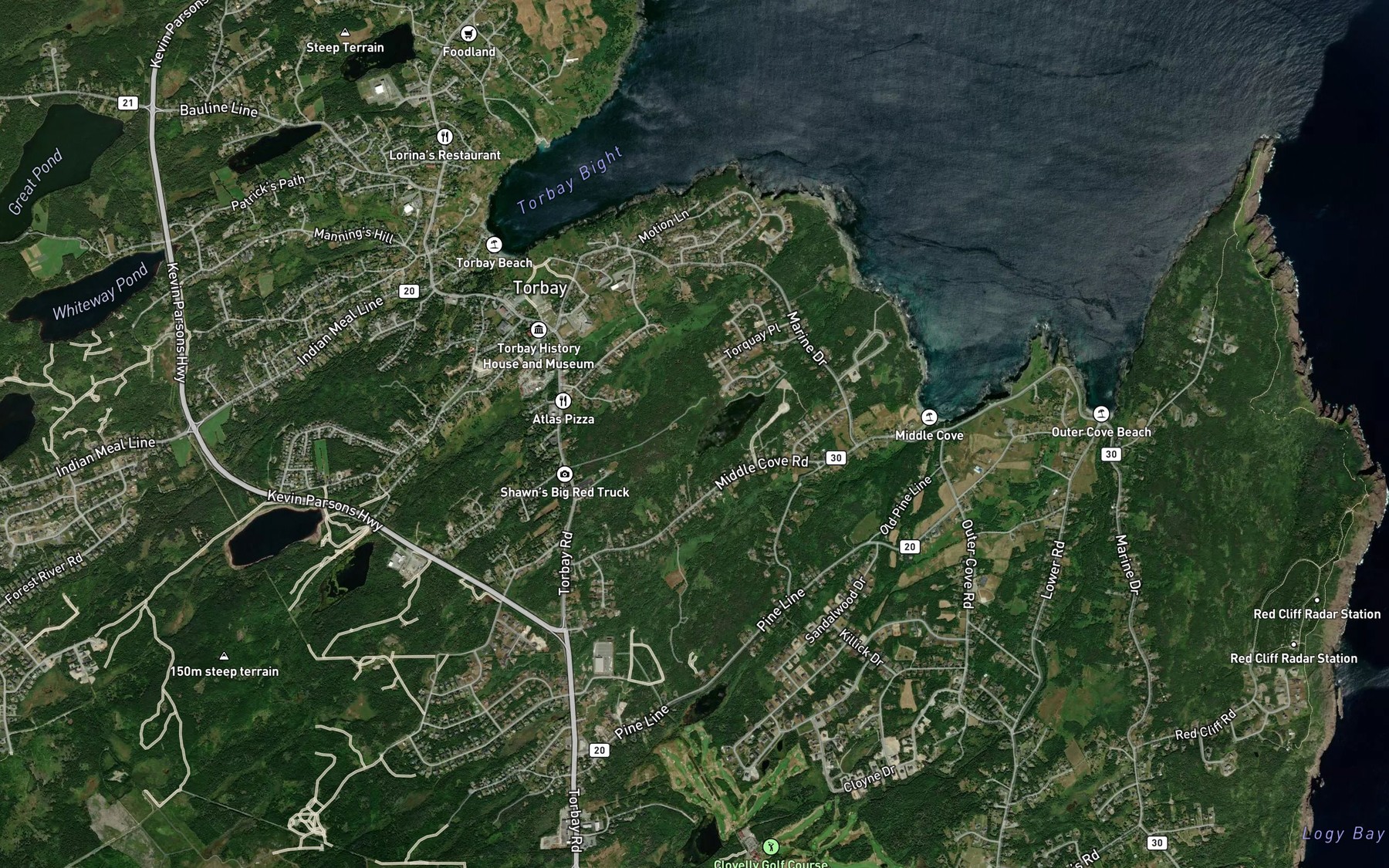 Satellite map of the Soldiers Brook