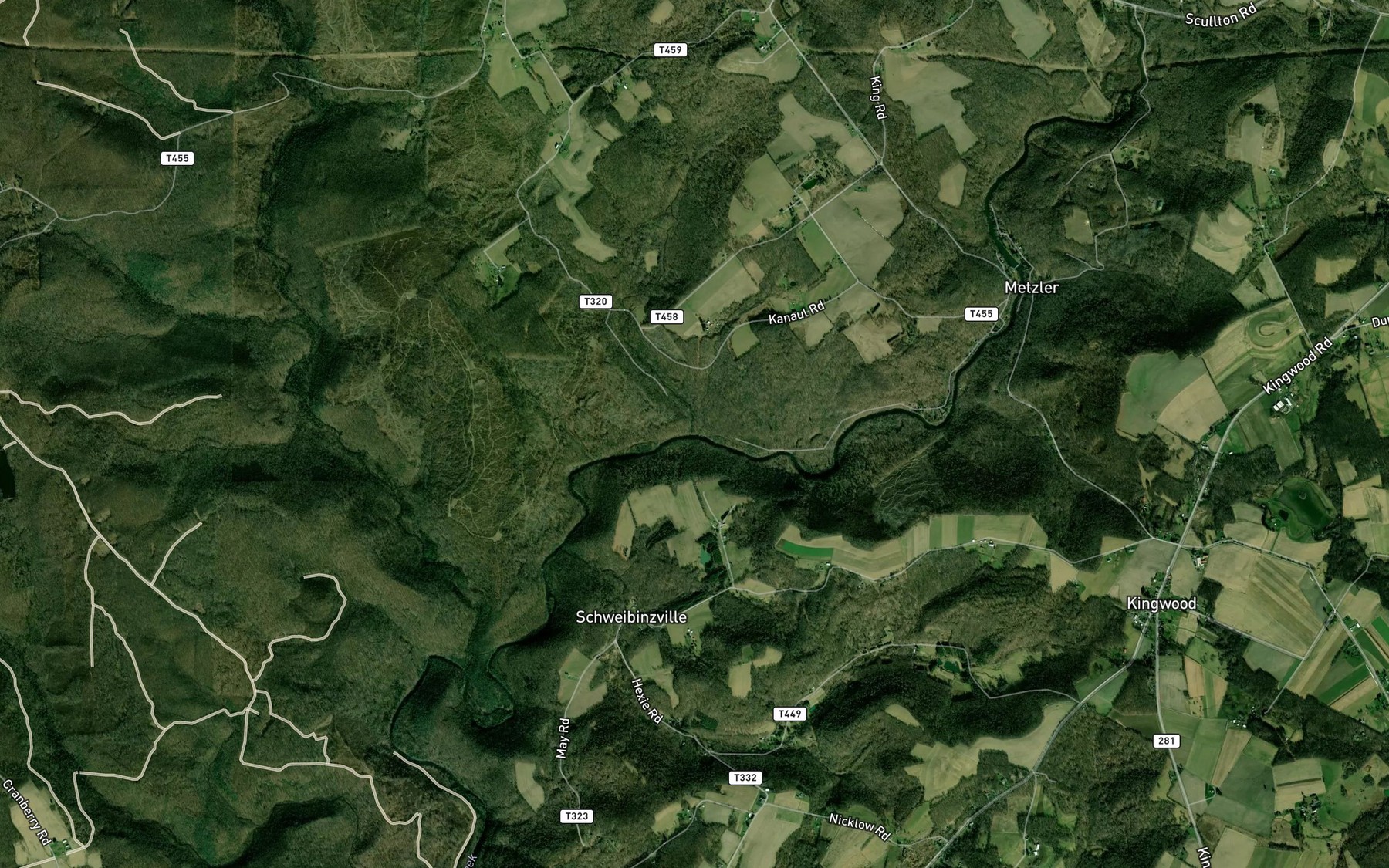 Satellite map of the Whipkey Run