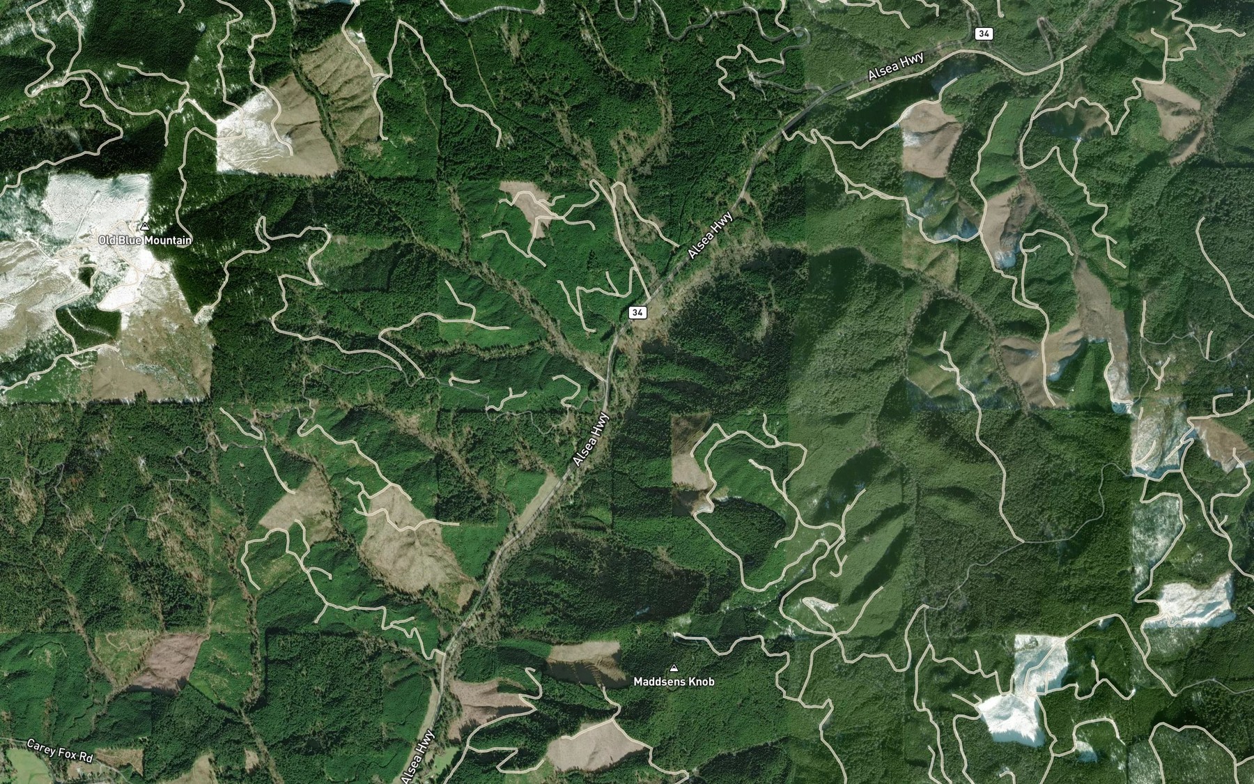 Satellite map of the Yew Creek